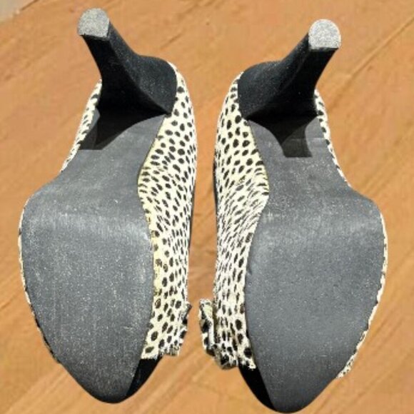 Naughty Monkey Black and Cream Leopard Print Pony Fur Platform Heels Size 8.5 - Picture 10 of 14